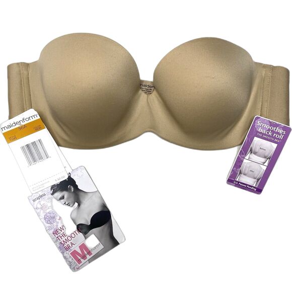 NWT Maidenform The Smooth Bra Strapless Underwire Beige Lightly Padded Size 36A - Picture 1 of 5